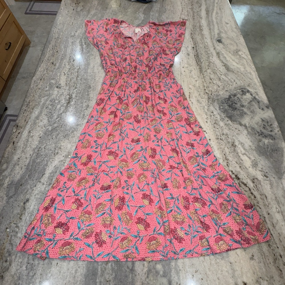 Destination 365 Maxi Dress Medium Pink‎ Floral Beach Vacation Stretch A Line